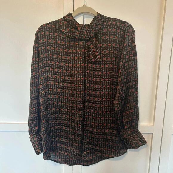 Zara Horse Bit Patterned High Neck Silky Blouse Small - Picture 1 of 7